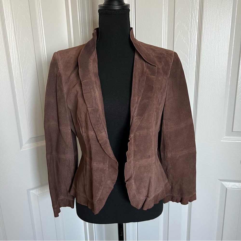🍄 Vintage Boho Brown Suede Leather Jones New York Jacket Size Petite M